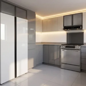 Cocina gris en alto brillo con iluminación LED - Madertino